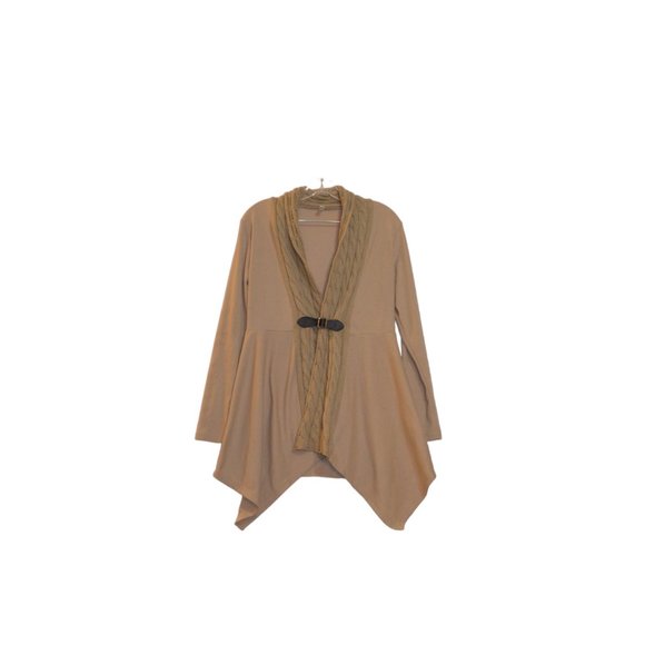 DRESSFO Cream Knit Collar Bottom Edge Faux Leather Fasten Long Sleeves  Wrap S - Picture 4 of 6